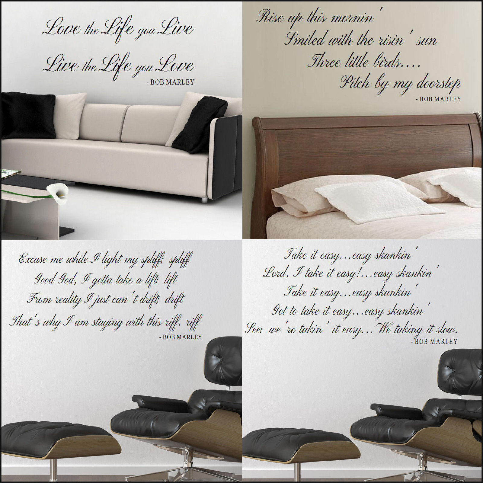 LARGE BOB MARLEY WALL STICKER QUOTE LOVE THE LIFE YOU LIVE TRANSFER