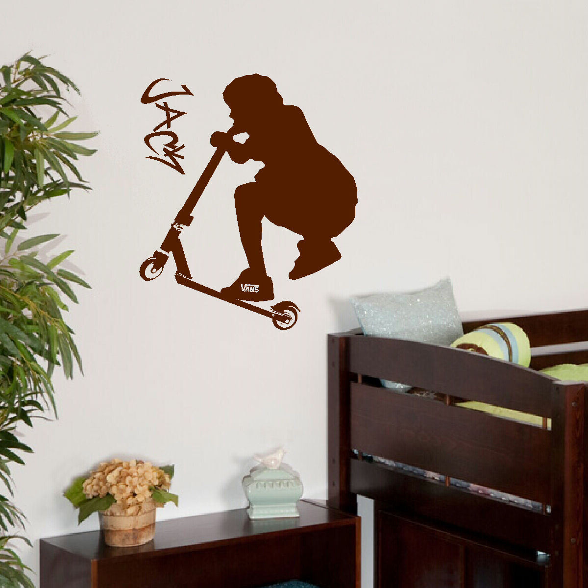 EXTRA LARGE PERSONALISED STUNT TRICK SCOOTER CHILD BEDROOM WALL STICKER DECAL 